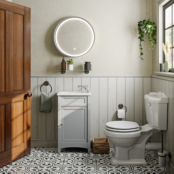 The Bath Co. Camberley grey cloakroom unit with traditional close coupled toilet