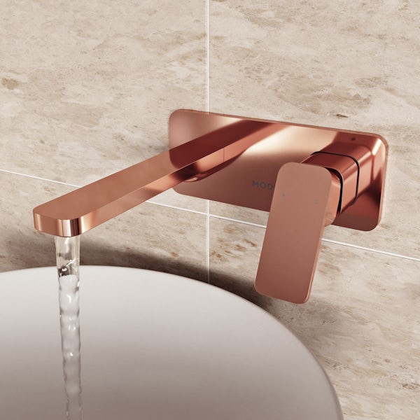 Mode Spencer square wall mounted rose gold basin mixer tap offer pack