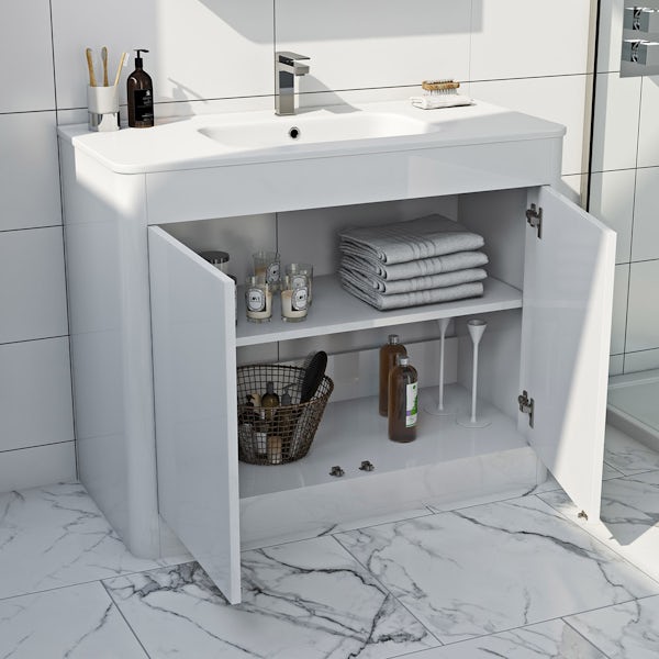 Mode Carter white floorstanding vanity unit and ceramic basin 1000mm with mirror cabinet
