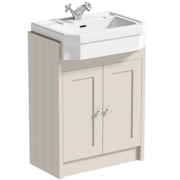 Orchard Dulwich close coupled toilet and Eton stone ivory vanity unit suite 600mm