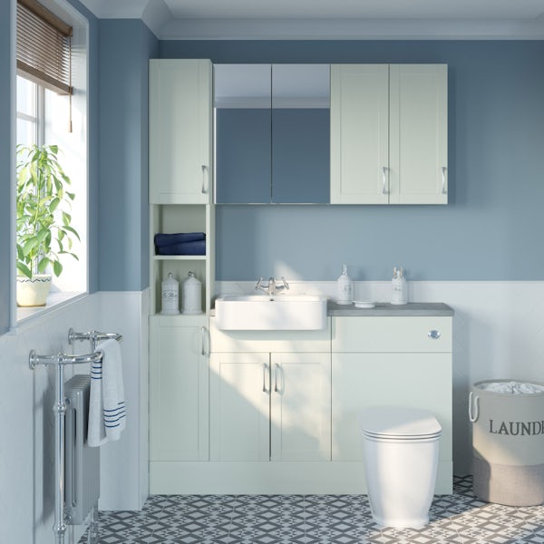 The Bath Co. Newbury white tall fitted furniture & storage combination with pebble grey worktop