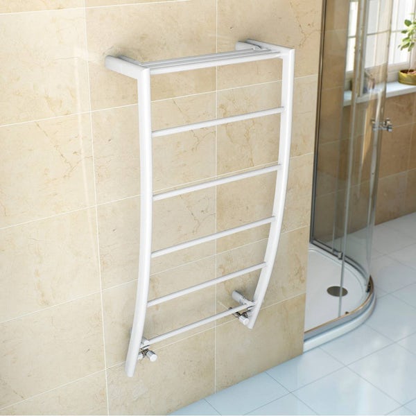 Clarity White curved heated towel rail 1200 x 600