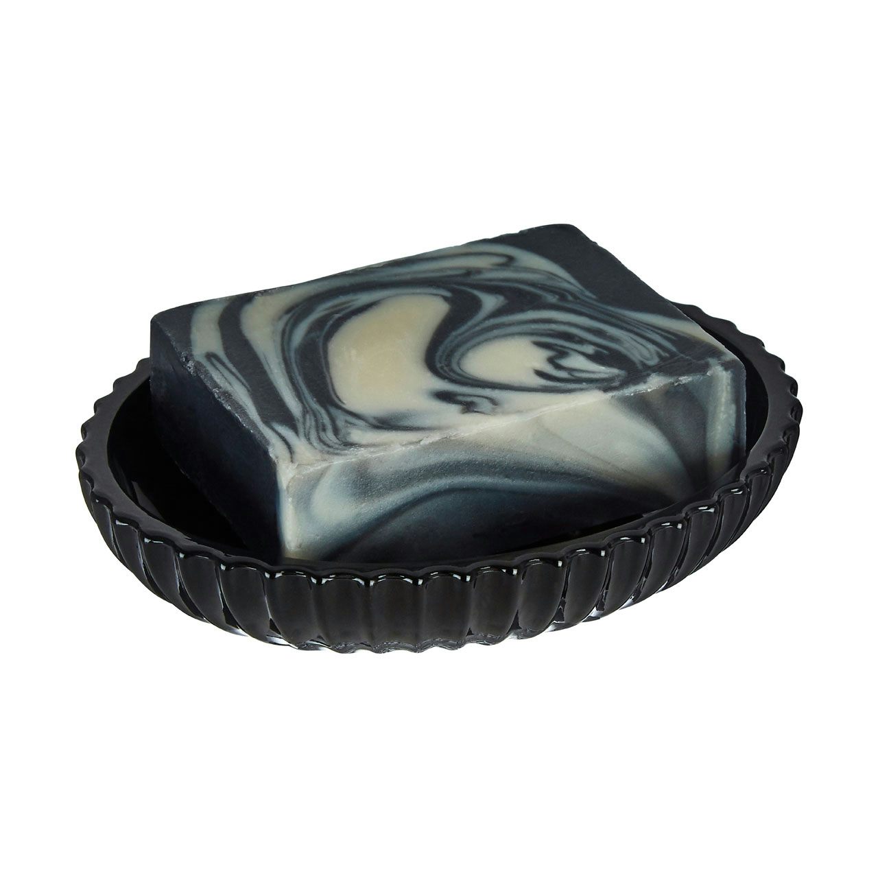 Accents Brittany black ribbed glass soap dish