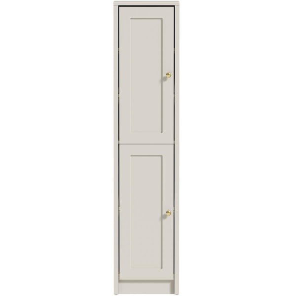 Orchard Dulwich stone ivory tall storage unit 1603 x 350mm - brushed brass