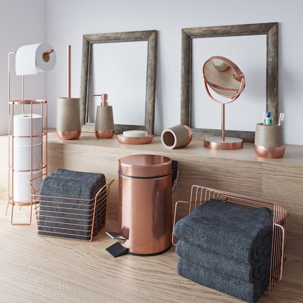 Accents Neptune rose gold complete bathroom accessory and towel bundle