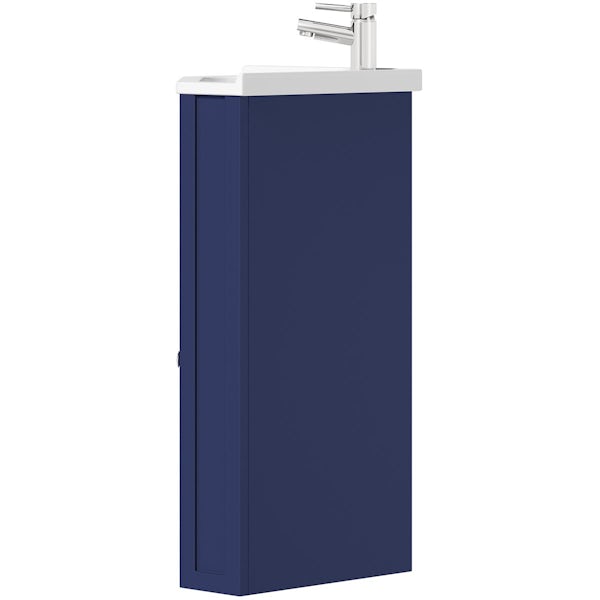 The Bath Co. Camberley navy corner floorstanding vanity unit and ceramic basin 580mm with tap