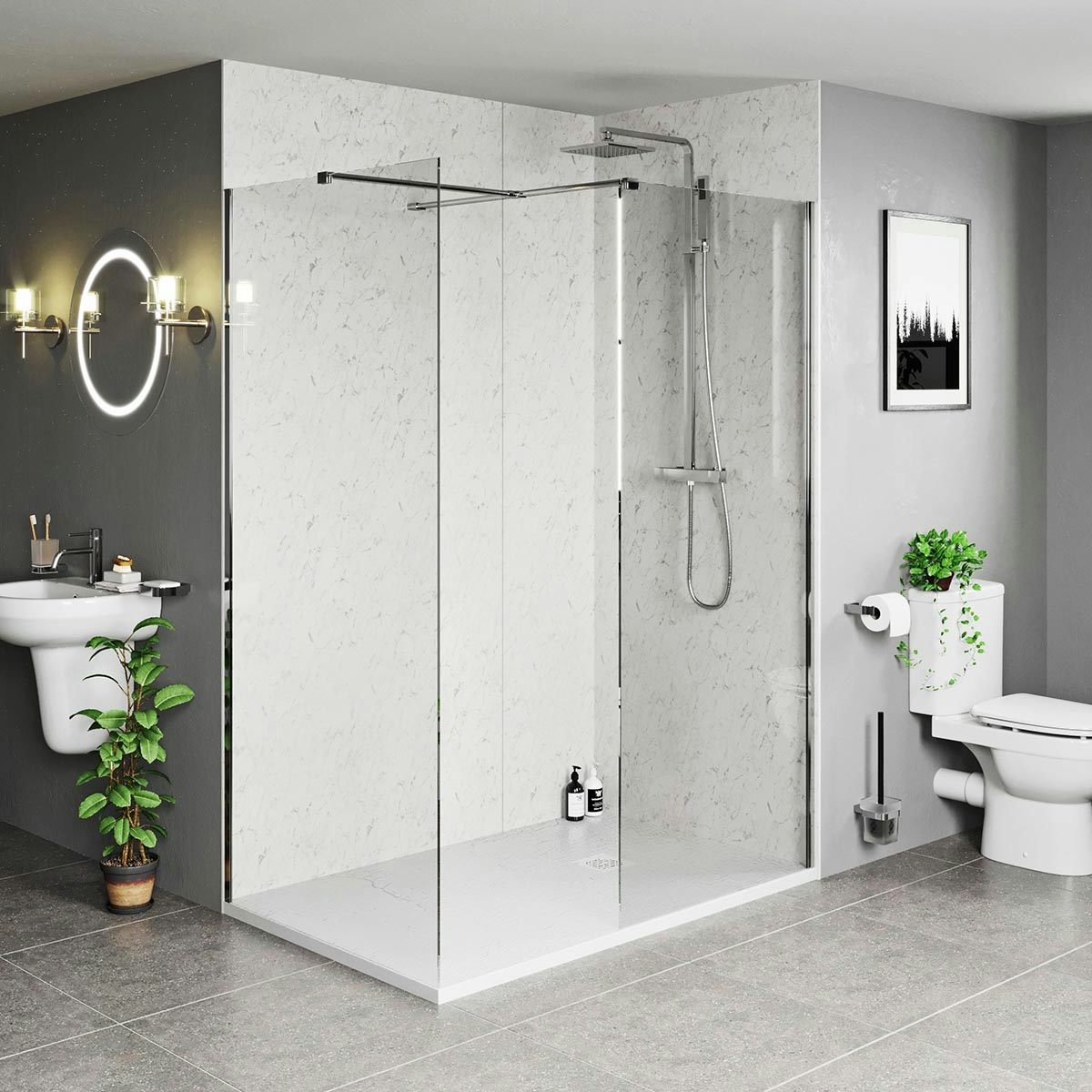 Mode Burton 8mm walk in shower enclosure pack with white stone tray 1600 x 800