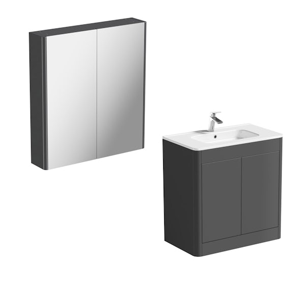 Mode Carter slate gloss grey floorstanding vanity unit and ceramic basin 800mm with mirror cabinet