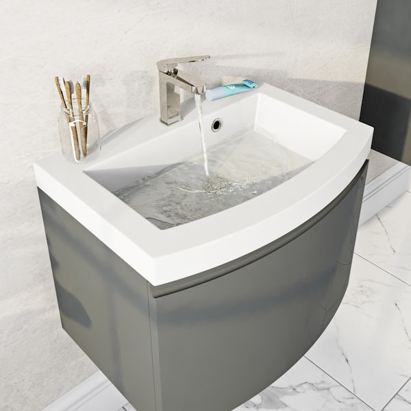 Mode Harrison slate gloss grey wall hung vanity unit and basin 600mm with mirror