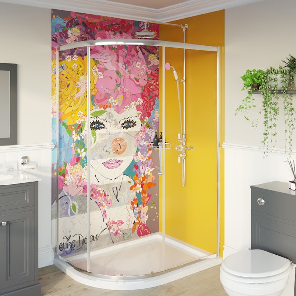 Louise Dear The Serenade Yellow acrylic shower wall panel pack with right handed offset quadrant enclosure