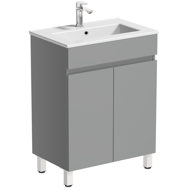 Orchard Thames satin grey floorstanding vanity unit and ceramic basin 600mm with tap