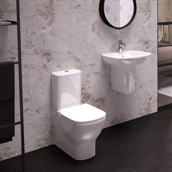 Ideal Standard Tesi back to wall cloakroom suite with semi pedestal basin 550mm
