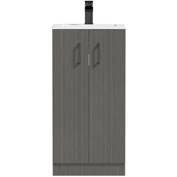 Orchard Lea avola grey floorstanding vanity unit with black handle 420mm and Derwent square close coupled toilet suite