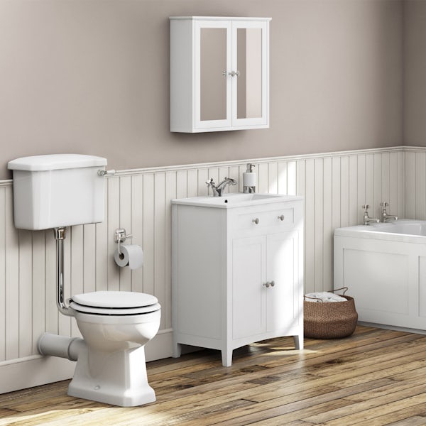 The Bath Co. Camberley white low level furniture suite with straight bath 1700 x 700