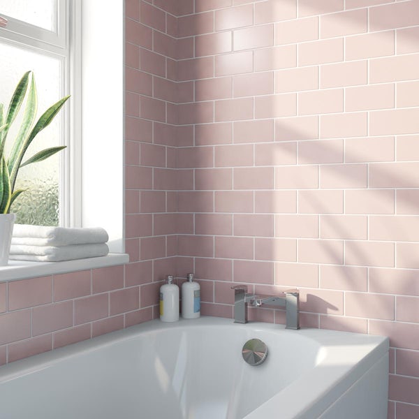 Calcolo Annecy powder pink matt wall tile 75mm x 150mm