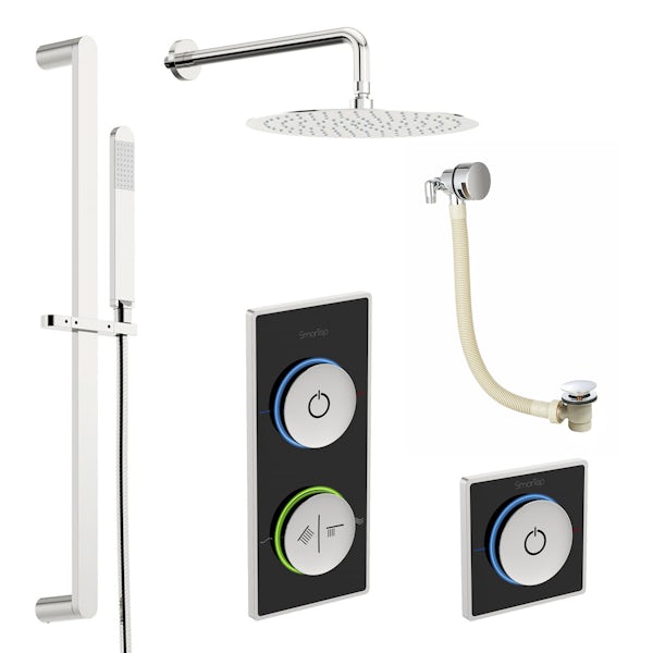 SmarTap black smart shower system with complete round wall shower bath set