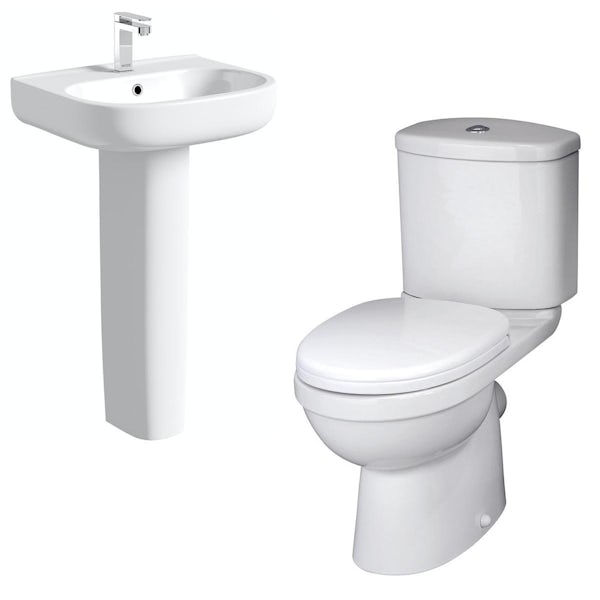 Orchard Yare close coupled toilet with soft close seat and full pedestal basin