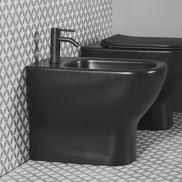 Ideal Standard Tesi silk black back to wall bidet with Ceraline tap and waste