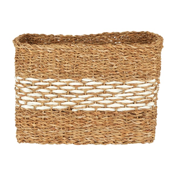 Rectangular natural and white seagrass basket