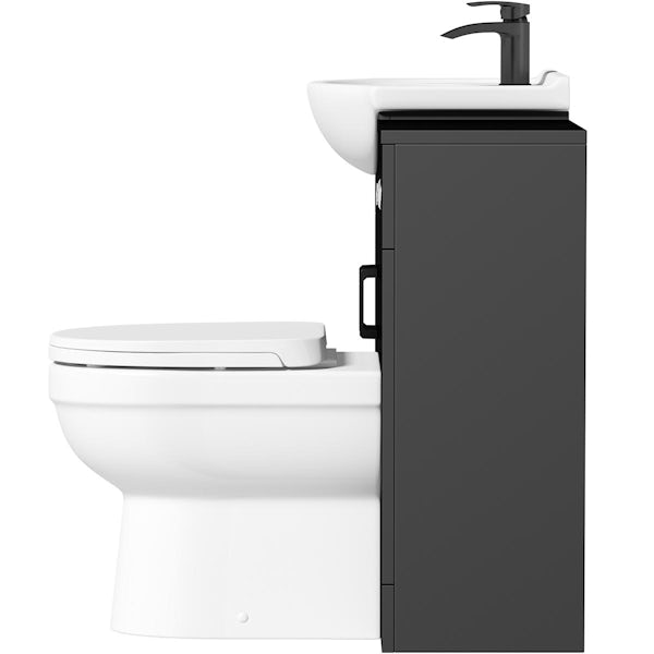 Orchard Lea soft black furniture combination with black handle and Eden back to wall toilet with seat