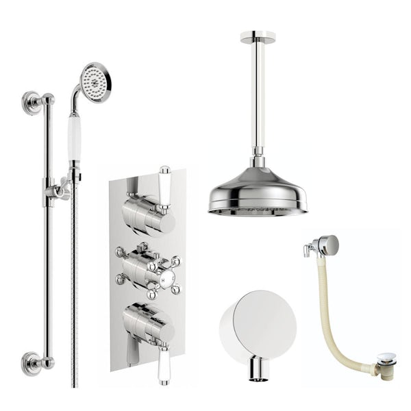 Orchard Winchester traditional triple theromostatic complete shower set with bath filler, traditional sliding rail and ceiling shower head