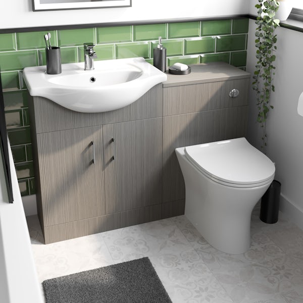 Orchard Lea avola grey slimline back to wall unit 500mm and Derwent round back to wall toilet with seat