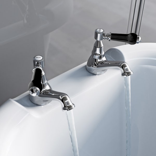 The Bath Co. Winchester bath pillar taps with black lever handle