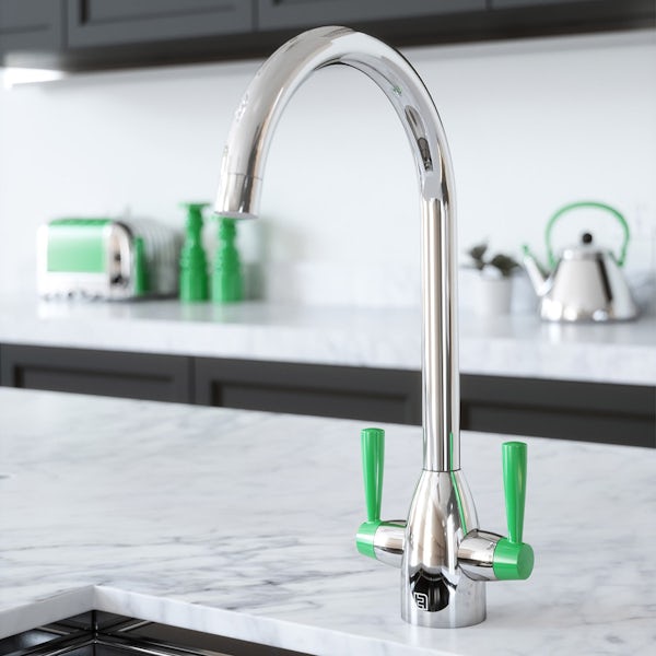 The Tap Factory Vibrance kitchen mixer tap with chrome and citrus green finish