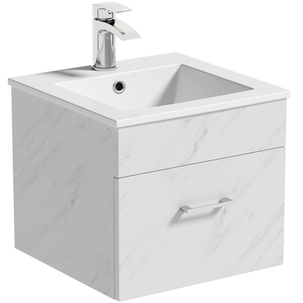 Orchard Lea marble wall hung vanity unit 420mm and Derwent square close coupled toilet suite