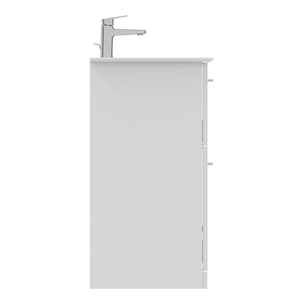 Ideal Standard i.life A matt white floorstanding vanity unit with 2 drawers and brushed chrome handles 840mm