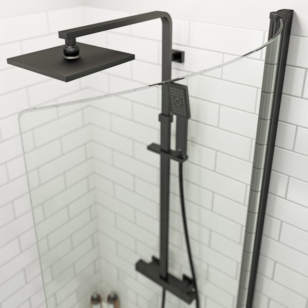 Orchard P shaped right handed shower bath with 6mm matt black shower screen with rail 1500 x 850