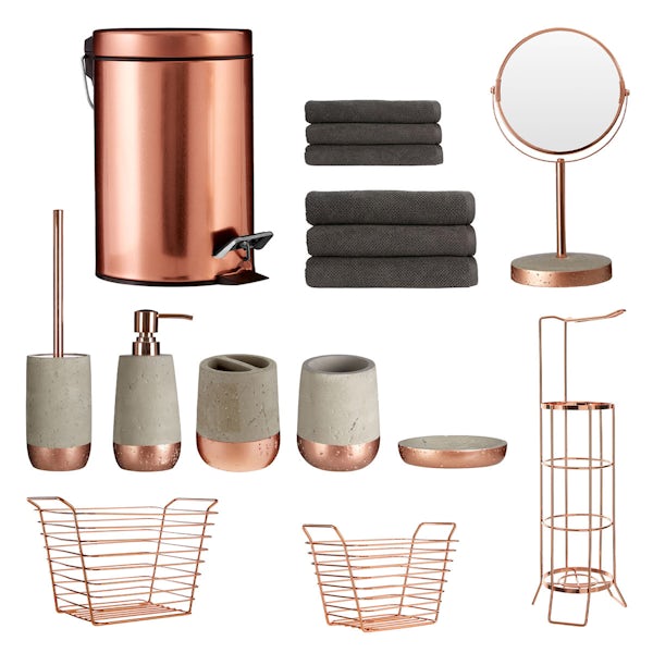 Neptune rose gold complete bathroom accessory and towel bundle