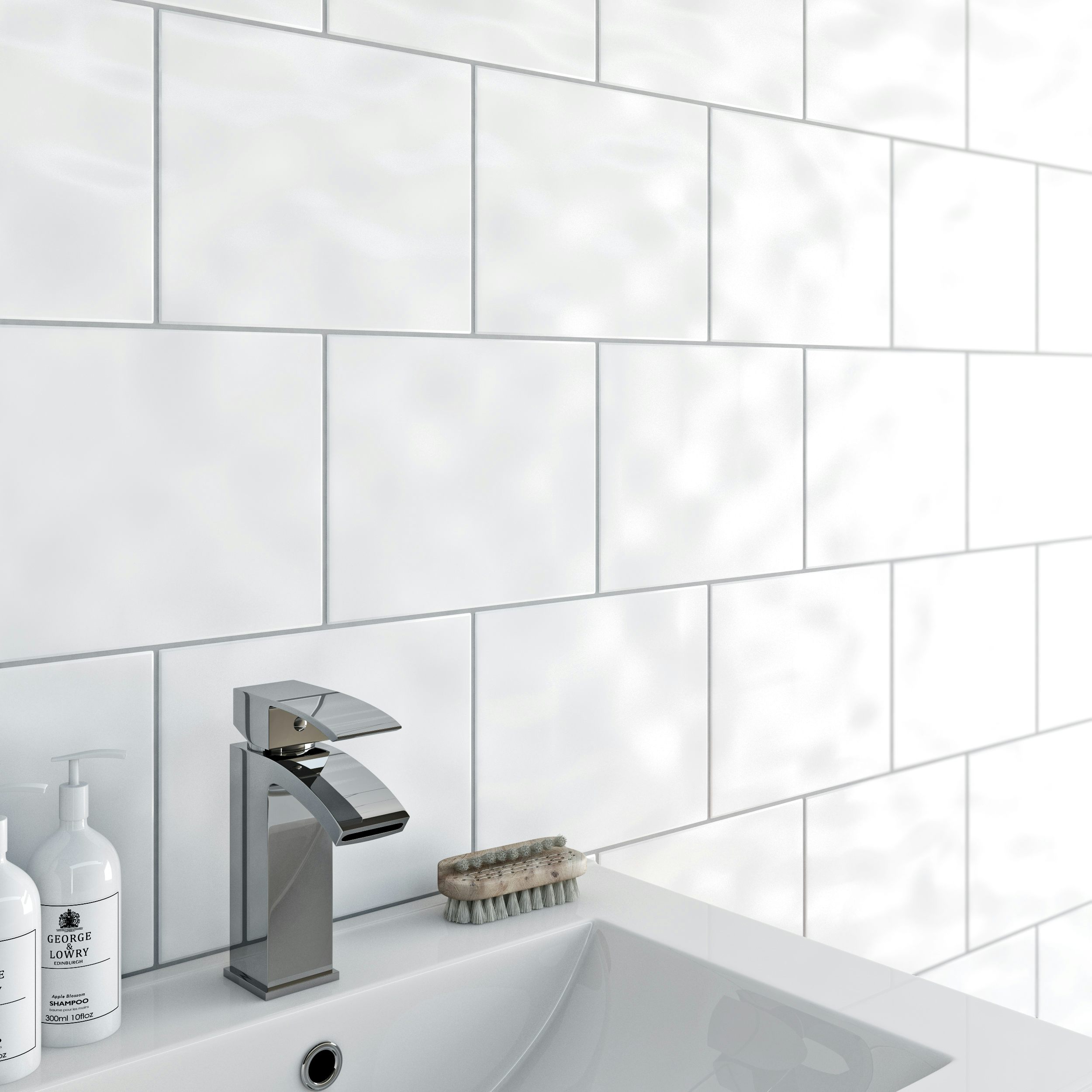 Clarity Bumpy White Gloss Tile 200mm X, White Bathroom Tile