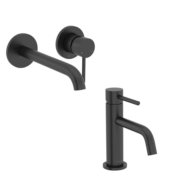 Mode Spencer round black basin and wall mounted bath mixer pack