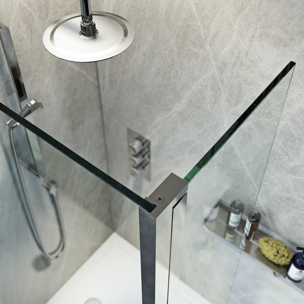 Mode 8mm wet room glass panel with hinged return panel