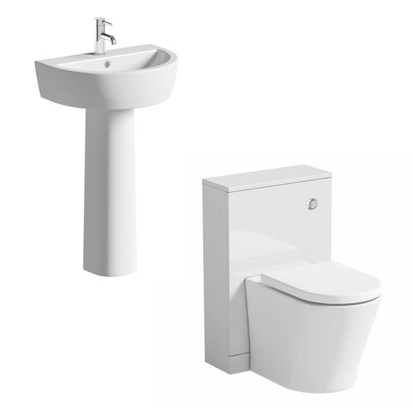 Mode Tate back to wall toilet and unit with full pedestal basin suite 550mm