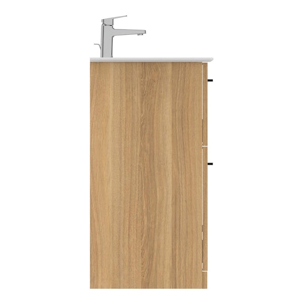Ideal Standard i.life A natural oak floorstanding vanity unit with 2 drawers and black handles 640mm