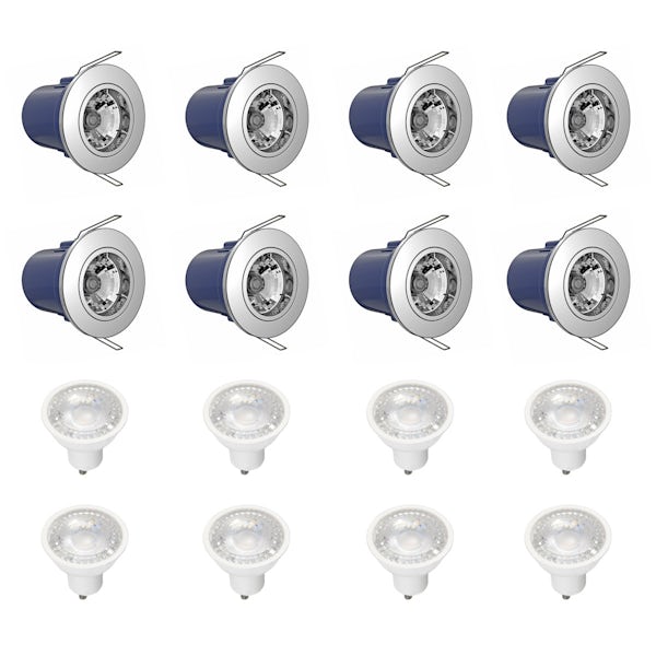 Forum fixed fire rated downlight pack of 8 with warm white bulbs in chrome