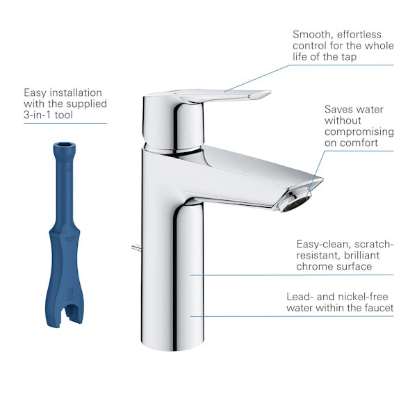 Grohe Start single lever basin mixer tap M-size with pop up waste