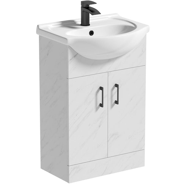 Orchard Lea marble floorstanding vanity unit with black handle and ceramic basin 550mm