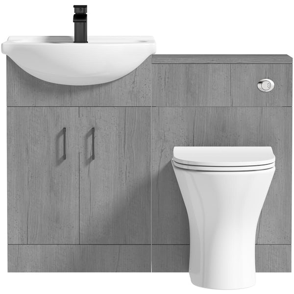 Orchard Lea concrete 1060mm combination with black handle and Derwent round back to wall toilet with seat