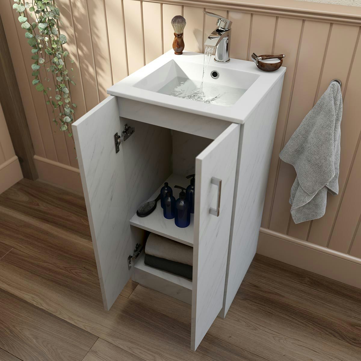 Orchard Lea marble floorstanding vanity unit and ceramic basin 420mm at ...