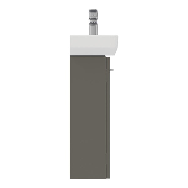 Ideal Standard i.life S quartz grey matt compact basin unit with 1 door and brushed chrome handle 410mm