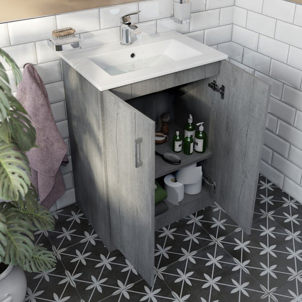 Orchard Lea concrete floorstanding vanity unit 600mm and Derwent square close coupled toilet suite