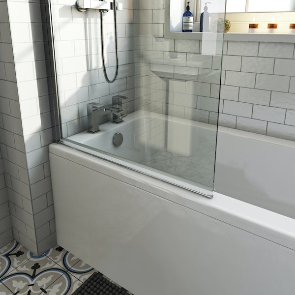 Orchard round edge shower bath with 8mm hinged shower screen and rail