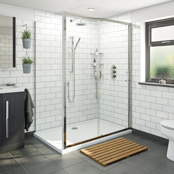 Mira Coda EV shower system and 6mm sliding door with stone shower tray and waste