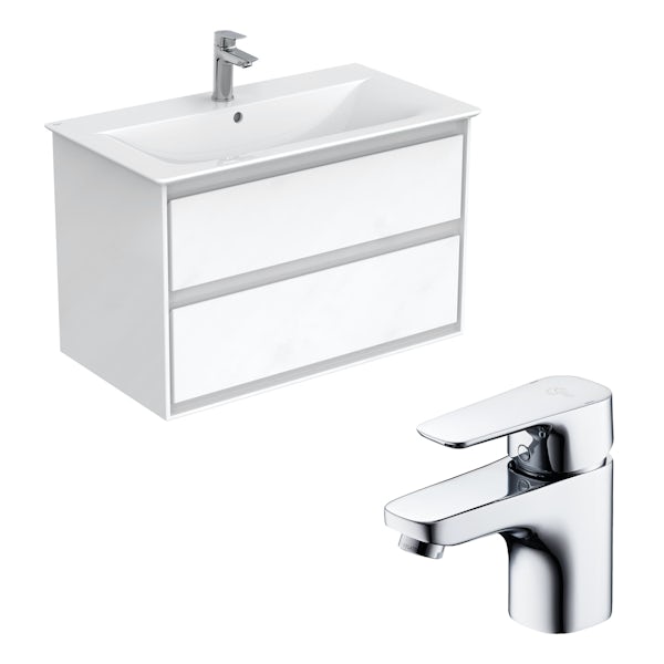 Ideal Standard Concept Air gloss and matt white wall hung vanity unit and basin 800mm with free tap