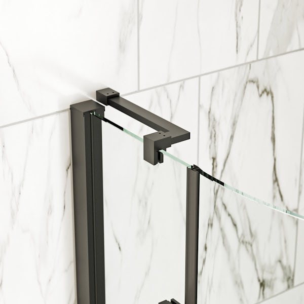 Mode Cooper black hinged quadrant shower enclosure with stone shower tray 900 x 900
