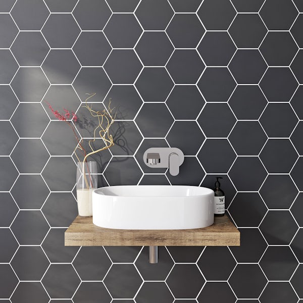 British Ceramic Tile Hex Black Matt, Black Matt Hexagon Floor Tiles