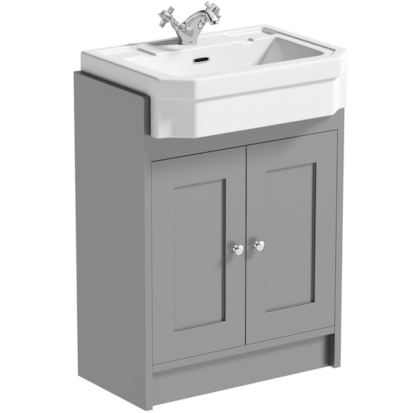The Bath Co. Camberley close coupled toilet and Eton satin grey vanity unit suite 600mm